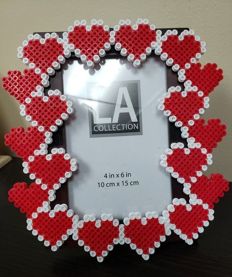 Valentines Perler Bead Patterns, Perler Bead Frame, Valentines Day Perler Bead Patterns, Perler Frame, Alpha Crochet, Hamma Beads Ideas, Pearl Beads Pattern, Hama Beads Design, Diy Perler Bead Crafts