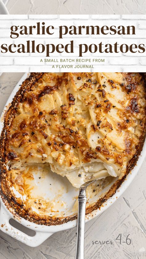 Scalloped Potatoes Small Batch, Parmesan Scalloped Potatoes, Parmesan Mashed Potatoes, Garlic Parmesan Potatoes, Thanksgiving Meals, Scalloped Potato Recipes, Parmesan Potatoes, Baked Garlic, Eat Lunch