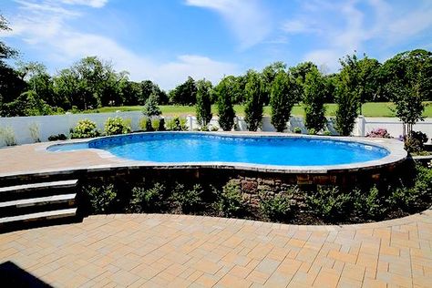 Radiant Pools, Semi Inground Pool, Inground Pool Landscaping, Deck Piscina, Semi Inground Pools, Swimming Pool Decks, Pool Landscape Design, Above Ground Pool Landscaping, Swimming Pools Inground