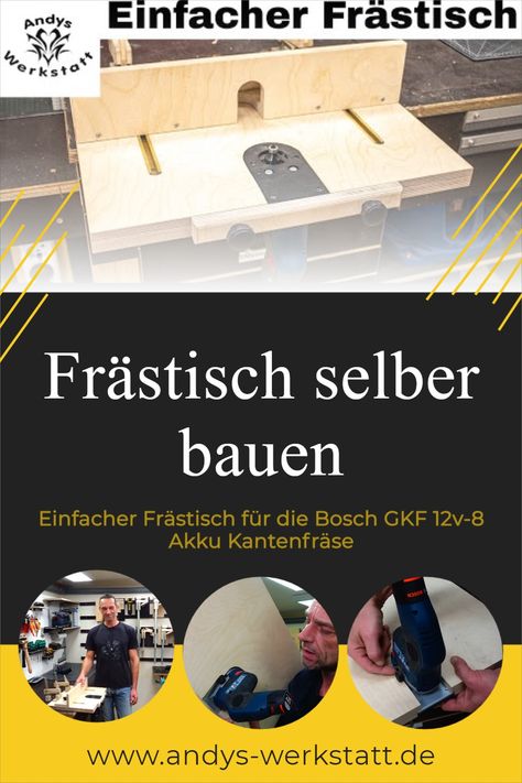 Ich baue einen einfachen Frästisch für die Kantenfräse GKF 12v-8 von Bosch. Mein 47 Minuten Video ist ein bisschen länger geworden, daher kannst du dir selber einen Mehrteiler daraus machen Und ich habe mal ein bisschen Farbe ins Video gebracht Versuch macht klug. Workbench, Pallet Coffee Table, Woodworking Plans, Router, Garage, Woodworking, Coffee Table, Tools, How To Plan