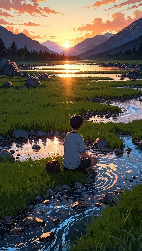 Hd Ghibli Wallpaper, Anime Nature Background, Anime Landscape Drawing, Phone Wallpaper Images Hd, Wallpaper Iphone Boys, Anime Nature Aesthetic, Mountain Wallpaper Iphone, Natural Scenery Drawing, Anime Nature Wallpaper