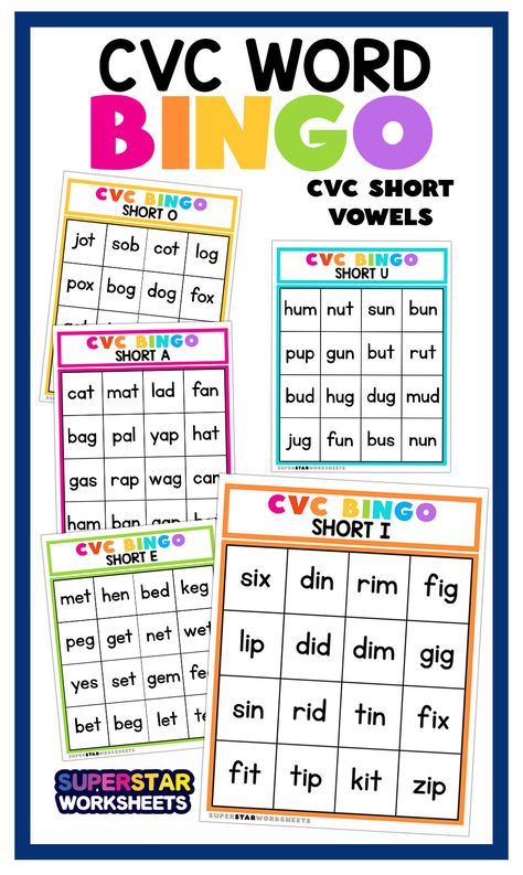 Cvc Bingo, Short A Activities, Short Vowel Games, Cvc Games, Short Vowel Activities, Short I Words, Vowel Activities, Cvc Activities, Word Bingo