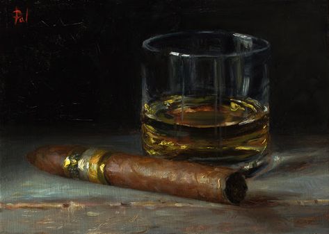 Beautiful Still Life Oil Painting with cohiba cigar and Glass of Scotch by Alexei Pal Whiskey Glass Painting, Whiskey Painting, Whiskey And Cigars, Whiskey Art, Whiskey Still, Still Life Images, Painting Canvases, Cigars And Whiskey, Still Life Oil Painting