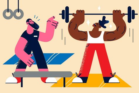 Powerlifting Competition, Gym Instructor, Heavy Weight Lifting, Flat Vector Illustration, Heavy Weights, Lift Heavy, Flat Vector, Powerlifting, Personal Training