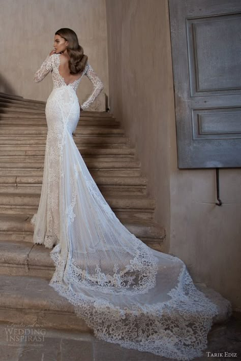 Top 100 Most Popular Wedding Dresses in 2015 Part 2 — Sheath, Fit & Flare, Trumpet, Mermaid & Column Bridal Gown Silhouettes | Wedding Inspirasi Sleeve Wedding Dress Lace, Popular Wedding Dresses, Long Sleeve Wedding Dress, Lace Wedding Dress With Sleeves, Tarik Ediz, Long Sleeve Wedding Dress Lace, Wedding Dress Lace, 2015 Wedding Dresses, Trendy Wedding Dresses