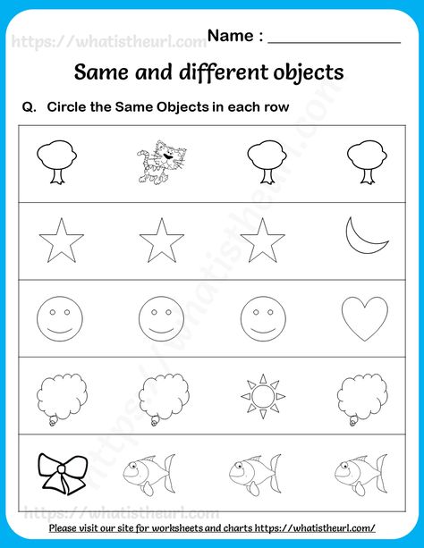 Circle the Same Objects Worksheets for Lower Kindergarten Circle The Same Object Worksheet, Circle The Same Letter Worksheet, Different Objects Worksheet, Circle The Odd One Out Worksheet, Odd One Out Worksheet For Kids, Colours Name For Kids, Worksheet For Nursery Class, Number Activities Preschool, Nursery Worksheets