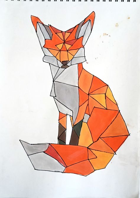 Painting,fox, Geometric,easy canvas painting,animal painting, abstract art Geometric Art Animal, Geometric Fox, Abstract Animal Art, Fox Painting, Geometric Quilt, Animal Groups, Book Art Diy, Elements Of Design, Painting Class