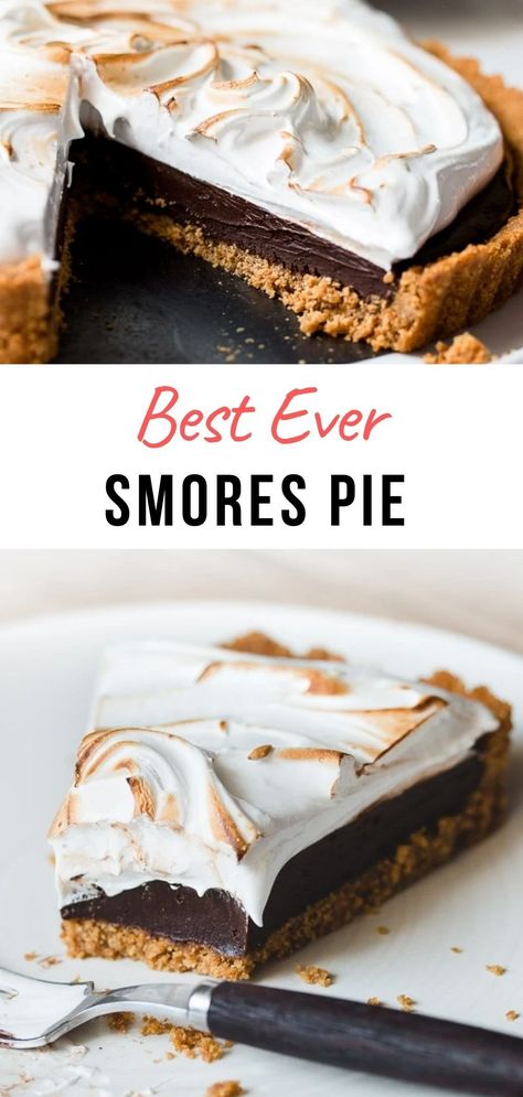 S'mores Pie Easy, S’mores Pudding Pie, Smores Frozen Dessert, Cabin Dessert Ideas, Unique Smores Recipes, S’mores Pie Easy, S’mores Dessert Ideas, Marshmallow Pie Topping, S’more Dessert Recipes