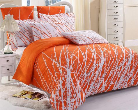 Arrives by Mon, Nov 1 Buy Swanson Beddings Tree Branches 3-Piece Cotton Bedding Set: Duvet Cover and Two Pillow Shams (Orange, King) at Walmart.com Tree Duvet, Orange Bedroom Decor, Orange Duvet Covers, Cotton Bedding Set, 100 Cotton Duvet Covers, Orange Bedding, Bedroom Orange, Cotton Bedding Sets, Luxury Bedding Sets