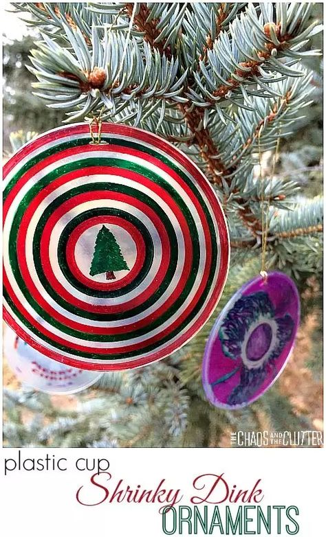 Plastic Cup Shrinky Dink, Shrinky Dink Ornaments, Shrinky Dink Christmas Ornaments, Class Ornaments, Plastic Cup Crafts, Ornaments For Kids To Make, December Ideas, Advent Crafts, Kid Christmas