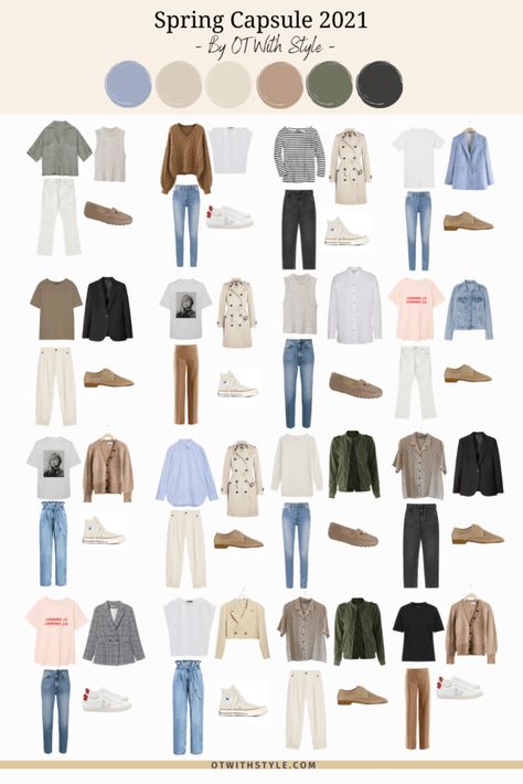 Seasonal Capsule Wardrobe - Spring 2021 - OT With Style Basic Colour Outfit, Pastel Colors Dresses Outfit, Classic Basic Outfits, Basic Colors Outfit, Pastel Color Outfit Ideas, Pastel Outfit Ideas Casual, Neutral Colour Outfits, Pastel Spring Outfits, Outfit Ideas Pastel