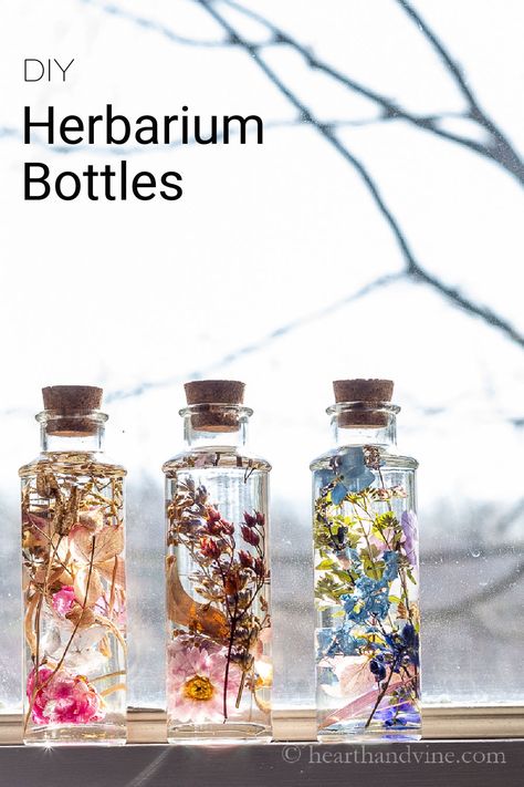 Clear Bottle Decor, Clear Bottle Ideas, Flowers In Jars And Bottles, Glass Bottle Flowers, Ways To Use Dried Flowers, Jar Diy Decoration, Dried Flowers In Glass Bottles, Dry Flowers Resin Art, How To Preserve Flowers In A Jar