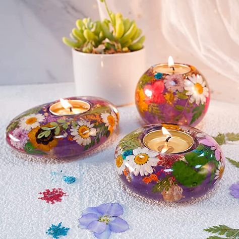 Resin Candle Holder, Pressed Flower Crafts, Formy Silikonowe, Candle Making Molds, Tea Diy, Tealight Candle Holder, Resin Craft, Pressed Flower Art, Diy Resin Art