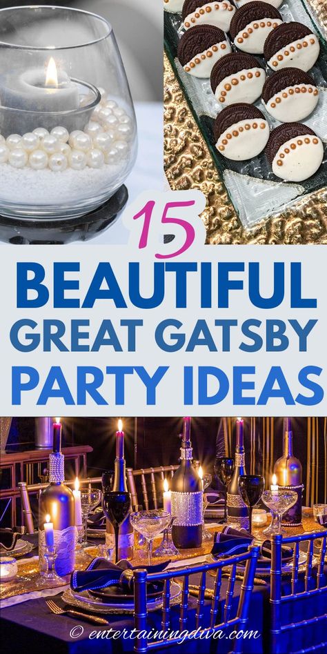 20s New Years Party, Great Gatsby Centerpiece Ideas Diy, 1920s Party Ideas Decoration, Speakeasy Party Favors, Speakeasy Bridal Shower Ideas, Great Gatsby Table Setting, Great Gatsby Bridal Shower Ideas, 1920s Bridal Shower Ideas, Great Gatsby Table Decor