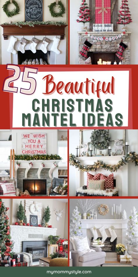 Do you have a mantel that you want to decorate this holiday season? Check out these beautiful Christmas mantel decor ideas from My Mommy Style! This Christmas season, check out these inspirational mantel decor ideas and decorate your own mantel! Christmas Mantels Red And White, Fireplace Mantle Ideas Diy, How To Decorate Christmas Mantle, Decorating Mantel Ideas For Christmas, Christmas Mantle Decor Traditional, How To Decorate A Fire Place Mantle For Christmas, How To Decorate A Fireplace Mantel For Christmas, Christmas Decor Mantel Ideas, Mantle Decorations For Christmas