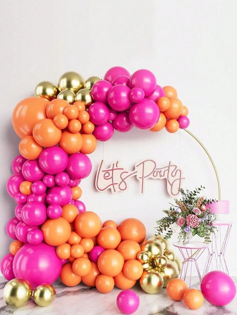 134pcs/Set Pink And Orange Balloon Arch Kit, Metal Golden Latex Balloons For Princess Birthday, Engagement, Graduation, Thanksgiving Party Decoration,Christmas Multicolor    Latex     Event & Party Supplies, size features are:Bust: ,Length: ,Sleeve Length: Orange Balloon Arch, Thanksgiving Party Decorations, Luau Baby Showers, Ballon Party, Orange Balloons, Orange Party, Grad Party Decorations, Rose Orange, Arch Kit