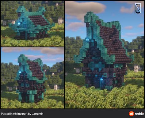 Minecraft Tall Wall Designs, Nether Inspired House Minecraft, Dark Prismarine Builds Minecraft, Minecraft Hus, Minecraft Building Guide, Minecraft Structures, Cool Minecraft Houses, Diy Minecraft, Minecraft Cottage