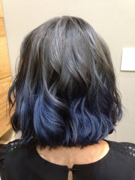 Brown Hair Blue Highlights, Ash Blue Hair, Blue Hair Highlights, Bob Black, Hair Color Asian, Blue Ombre Hair, Aveda Hair, Dark Blue Hair, Brown Ombre Hair