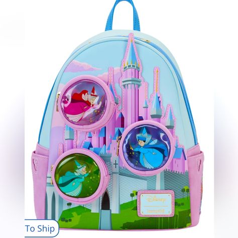 Gorgeous Mini Backpack. Made Of Faux Leather. Has Three Small Pockets In The Front. Wallet Also Available Separately. Three Good Fairies, Flora Fauna And Merryweather, Sleeping Beauty Fairies, Glass Castle, Sleeping Beauty Castle, Mini Mochila, Loungefly Bag, Disney Sleeping Beauty, Flora Fauna