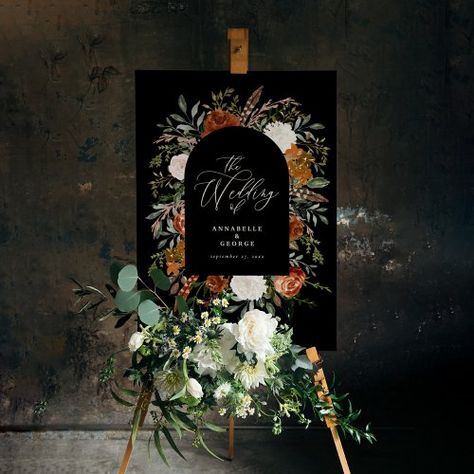 $57.50 | Rustic botanical wedding welcome black moody chic #rustic, botanical, floral, farmhouse, barn, elegant, boho, natural, black, welcome Rustic Botanical Wedding, Green Pampas, Welcome Script, Rustic Italian Wedding, Modern Wedding Design, Eucalyptus Watercolor, Black Sage, Wood Barn, Sage Wedding