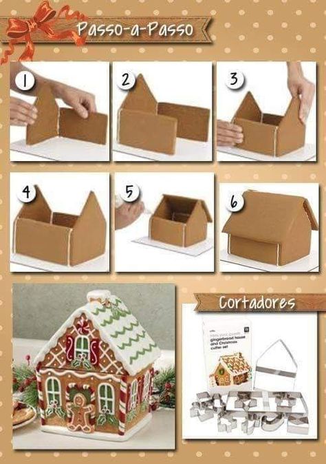 Easy Gingerbread House, Make A Gingerbread House, Gingerbread House Decorations, Christmas Gingerbread House, Easy Christmas Crafts, Christmas Makes, Christmas Scenes, Christmas Goodies, Cardboard Crafts