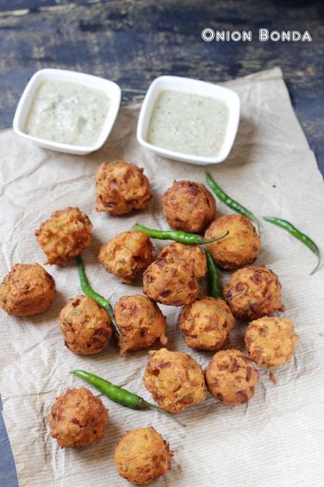 Onion Bonda Recipe | North Karnataka Special - Udupi Recipes Udupi Recipes, Bonda Recipe, Snacks Appetizers, Coriander Leaves, Yummy Snacks, Meatballs, Snacks, Texture, Ethnic Recipes