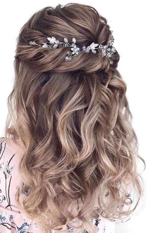 Half Up Wedding, Wedding Hair Half, Bridesmaid Hairstyles Half Up Half Down, Half Updo, Wedding Hair Inspiration, Wedding Hair Down, Bridal Hair Vine, Up Wedding, Fancy Hairstyles