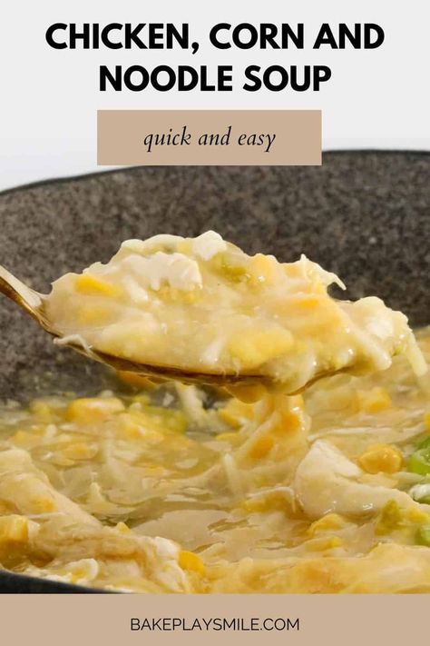 The most delicious Chicken, Corn & Noodle Soup... have it on the table in less than 30 minutes! This recipe really is ideal for a simple mid-week family dinner or comforting winter weekend dish. #chickensoup #chickennoodle #chickencorn #soup #midweek #dinner #winter #lunch Chicken Corn Soup With Noodles, Chicken Corn Noodle Soup, Soup Recipes Healthy Low Calories, Chicken Corn Soup, Sweet Corn Soup, Corn Soup, Roasted Corn, Winter Soups, Healthy Soup Recipes