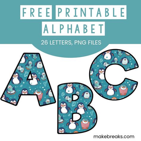 Free Printable Letters - Make Breaks Winter Fonts Alphabet, Penguin Alphabet, Snow Letters, Free Printable Letter Templates, Winter Bulletin Board, Printable Letter Templates, Winter Fonts, Free Printable Alphabet, Winter Bulletin