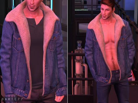 This jacket is labeled as accessory, which means you can add a top underneath and make your own look. Found in TSR Category 'Sims 4 Male Everyday' Hair The Sims 4, Sims 4 Male, Sims 4 Men Clothing, Sims 4 Male Clothes, San Myshuno, Sherpa Trucker Jacket, Rocker Look, Pelo Sims, Sims4 Clothes