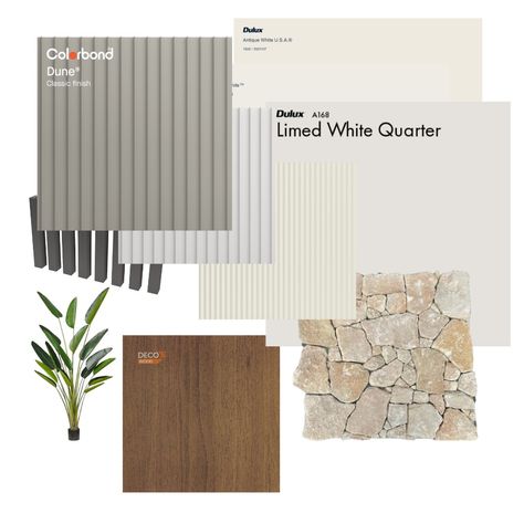 Modern Earthy Home Exterior, Organic Modern Exterior House, Landscape Mood Board, Exterior Mood Board, Style Sourcebook, Antique White Usa, Resort Interior Design, Exterior Color Palette, Resort Interior