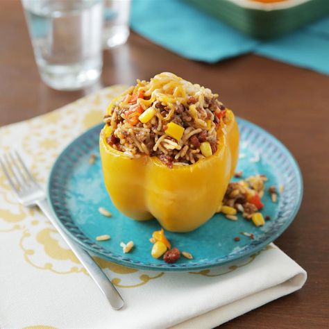 Spanish Rice Stuffed Bell Peppers Recipes Using Knorr Spanish Rice, Rice Stuffed Bell Peppers, Knorr Recipes, Stuffed Peppers With Rice, How To Cook Chorizo, Rice Recipes For Dinner, Bell Pepper Recipes, Chorizo Sausage, Spanish Rice