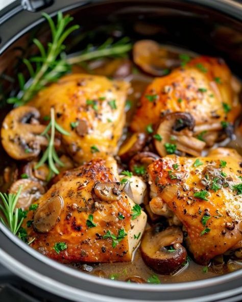 Crockpot French Recipes, Chicken French Recipes, Sunday Lunch Ideas, Chicken Board, Easy Sunday Dinner, Cooktop Cove, Chicken Thights Recipes, Easy French Recipes, Scratch Cooking