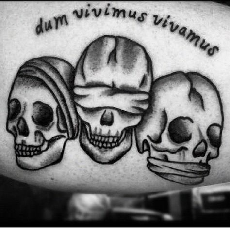 Latin-while I live let me live Skulls-hear no evil see no evil speak no evil Hear No Evil See No Evil Tattoo, See No Evil Tattoo, No Evil Tattoo, Evil Skull Tattoo, Spider Web Tattoo, Evil Tattoo, Skull Sleeve, Web Tattoo, Bike Tattoos