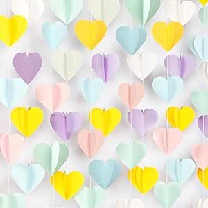 Pastel-Rainbow Party-Decorations 3D Heart Garland - 39Ft Yellow Blue Pink Purple Mint Hanging Paper Streamers Banner, Valentines Day Engagement Wedding Bachelorette Baby Bridal Shower Decor Ouruola Pastel Party Decorations, February Baby Showers, Rainbow Party Decorations, Paper Streamers, Pastel Party, Bridal Shower Decor, Rainbow Birthday Party, Heart Garland, Rainbow Baby Shower