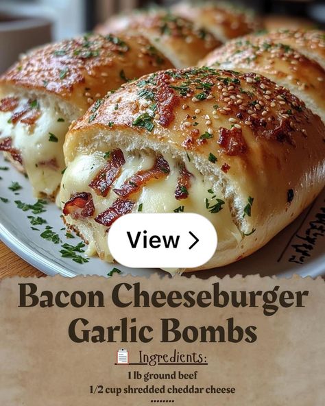 Lemon8 · Easy Bacon Cheeseburger Garlic Bombs 🧄🍔🥓 · @Jakari Lashika Gameday Party Food, Gameday Party, Easy Burgers, Cheeseburger Sliders, Easy Bacon, Shredded Cheddar Cheese, Cheeseburger Casserole, Bacon Tomato, Mini Burgers