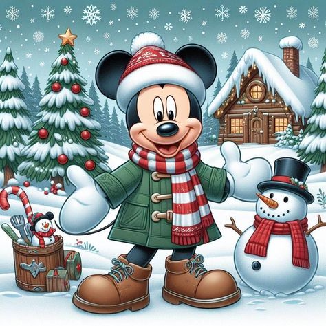 Christmas Goodnight, Mickey Snowman, Disney Christmas Cards, Natal Do Mickey Mouse, Mickey Mouse Background, Mickey Mouse Centerpiece, Disney Characters Christmas, Mickey Mouse Illustration, Disney Movie Art