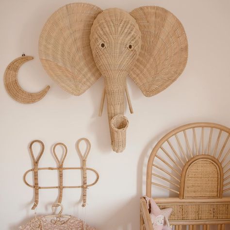 Sunny June on Instagram: “Olly the elephant is the third animal in our rattan collection. How damn sweet does he look in this room 😍🐘 Available online at the end of…” Wicker Animal Head, Animal Head, Animal Heads, Childrens Bedrooms, Sunnies, Room Ideas, The End, Elephant, Nursery