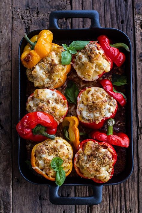 Mini Italian Meatball Mac and Cheese Stuffed Peppers | HBH Best Stuffed Pepper Recipe, Beer Soup, Italian Meatball, Italian Chicken Sausage, Pepper Recipes, Bell Pepper Recipes, Cheese Stuffed Peppers, Italian Meatballs, Half Baked