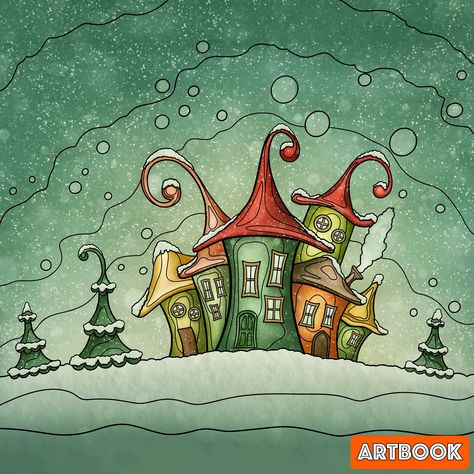 Whimsical Christmas Drawing, Whimsical Art Christmas, Christmas Whimsical Art, Whimsical Art Drawings, Whimsical Christmas Art, Wonky Houses, Sharpie Doodles, Whimsical Art Paintings, Let's Make Art