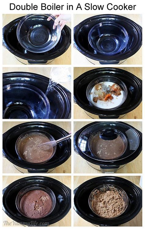 Double Boiler in a Slow Cooker Double Broiler Method, Slow Cooker Pumpkin Pie, Double Broiler, Cooked Pumpkin, Cook Oatmeal, Crockpot Oatmeal, Slow Cooker Oatmeal, Pumpkin Pie Oatmeal, Slow Cooker Meals