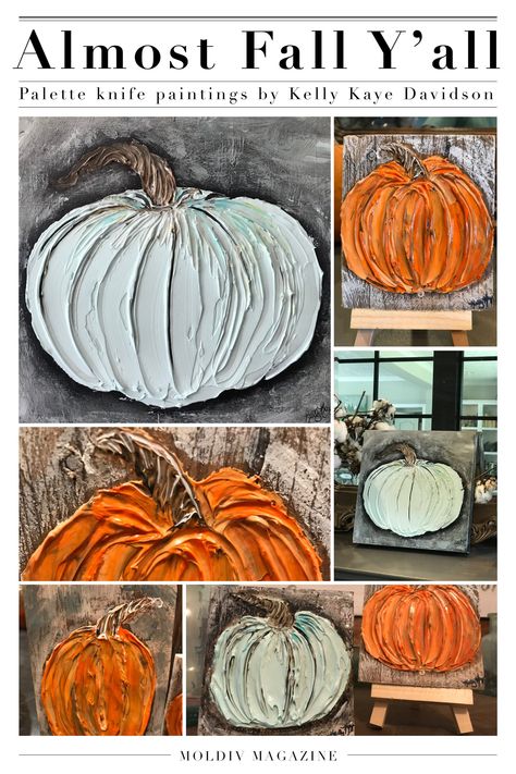 Texture Pumpkin Art, Diy Textured Pumpkins, Textured Halloween Art, Fall Textured Art, Fall Textured Painting, Spackle Pumpkin, Putty Art, Plaster Projects, Pumpkin Canvas Painting