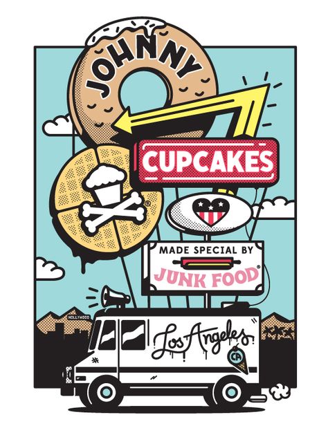 Chris DeLorenzo Johnny Cupcakes Design, Johnny Cupcakes, Truck Design, Creative Illustration, Branding Inspiration, Graphic Artist, Junk Food, Food Truck, Graphic Design Inspiration