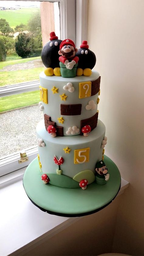 2 Layer Cake, Mario Theme, Vibrant Colours, Cute Characters, Layer Cake, How To Make Cake, Cake Decorating, Mario, Gaming