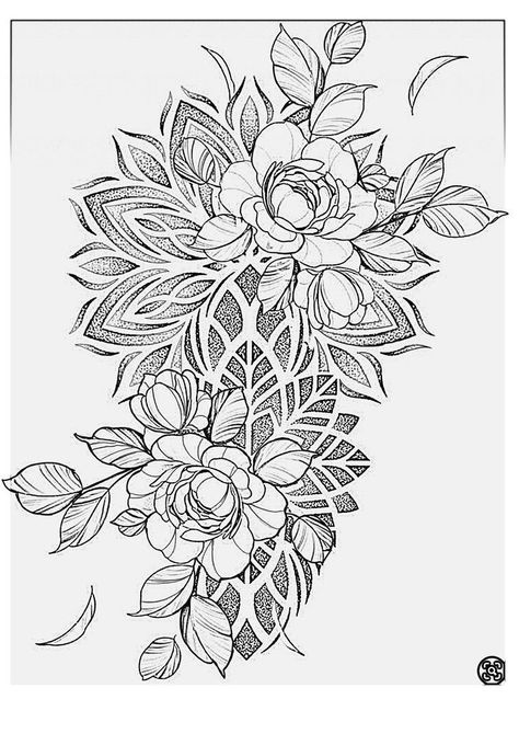 Rose Mandala Tattoo, Mandala Tattoo Sleeve Women, Equine Tattoo, Cool Animal Tattoos, Dotwork Tattoo Mandala, Black Flowers Tattoo, Mandela Tattoo, Floral Mandala Tattoo, Mandala Tattoo Sleeve