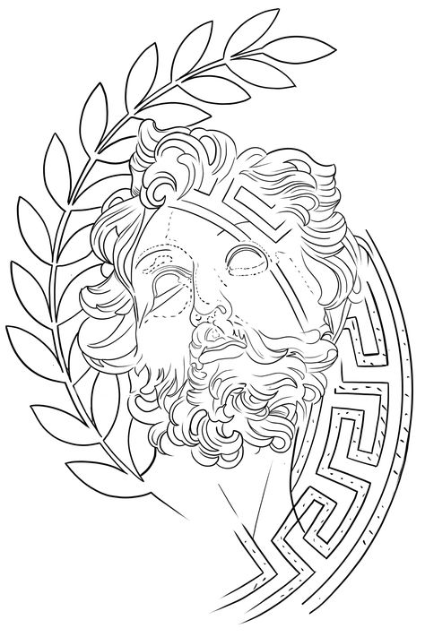 Greek Stencil Tattoo, Greek Mythology Outline, Sleeve Sketches Tattoo, Greek Tattoo Stencil, Statue Tattoo Stencil, Tattoo Designs Outlines, Greek Pattern Tattoo, Realtattoos Sketches, Geometric Greek Tattoo