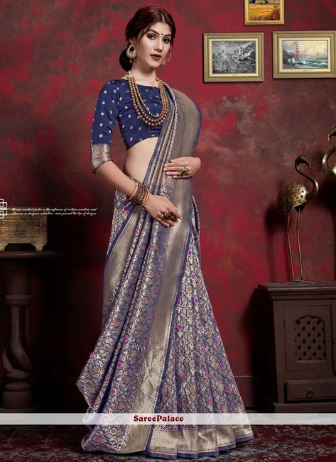 Benarasi Saree Draping Style, Banarsi Saree Draping Style, Silk Saree Draping Styles Wedding, Saree Styles Wedding, Blue Weaving, Draping Styles, Classic Saree, Drape Sarees, Latest Silk Sarees