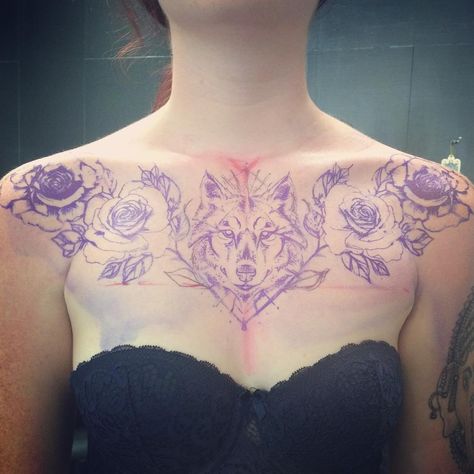 “I love my job” Wolf Tattoos For Women, Chest Tattoo Female, Tattoo Female, Mommy Tattoos, Neck Tattoos Women, Chest Tattoos, Female Inspiration, Chest Tattoos For Women, Chest Piece Tattoos