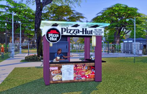 Insimnia : Functional Pizza Hut Custom Stall Sims 4 Custom Food, Pizza Hut Restaurant, Sims 4 Afro Hair, Sims 4 Restaurant, 4 Family, Sims 4 Family, Free Sims 4, Free Sims, Sims 4 Gameplay