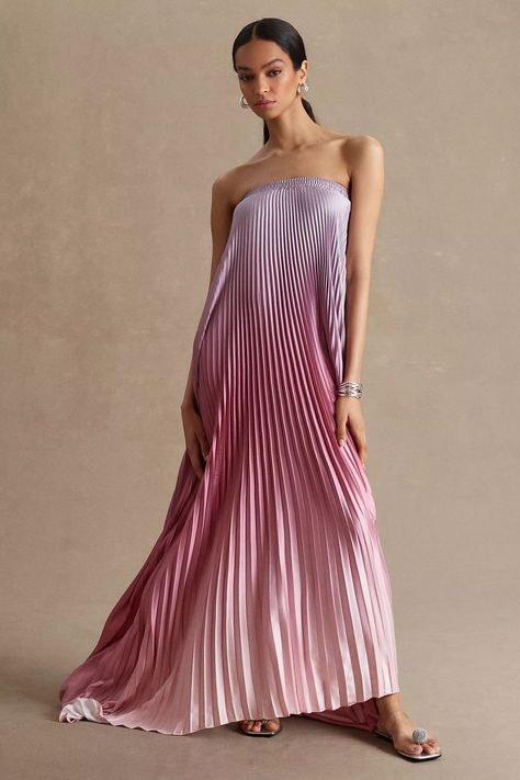 L'IDÉE Elle Strapless Pleated Gown | Anthropologie Simple Maxi, Pleated Gown, Purple Fits, Skirt Pleated, Wedding Sale, Pleated Fabric, New Wedding Dresses, Wedding Bridesmaid Dresses, Crepe Fabric